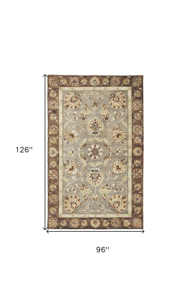 9' X 13' Gray Brown And Ivory New Zealand Lambs Wool Floral Medallion Hand Tufted Area Rug