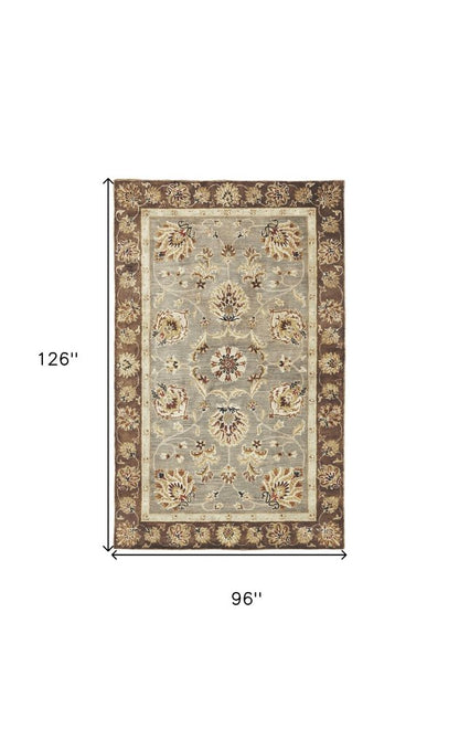 9' X 13' Gray Brown And Ivory New Zealand Lambs Wool Floral Medallion Hand Tufted Area Rug