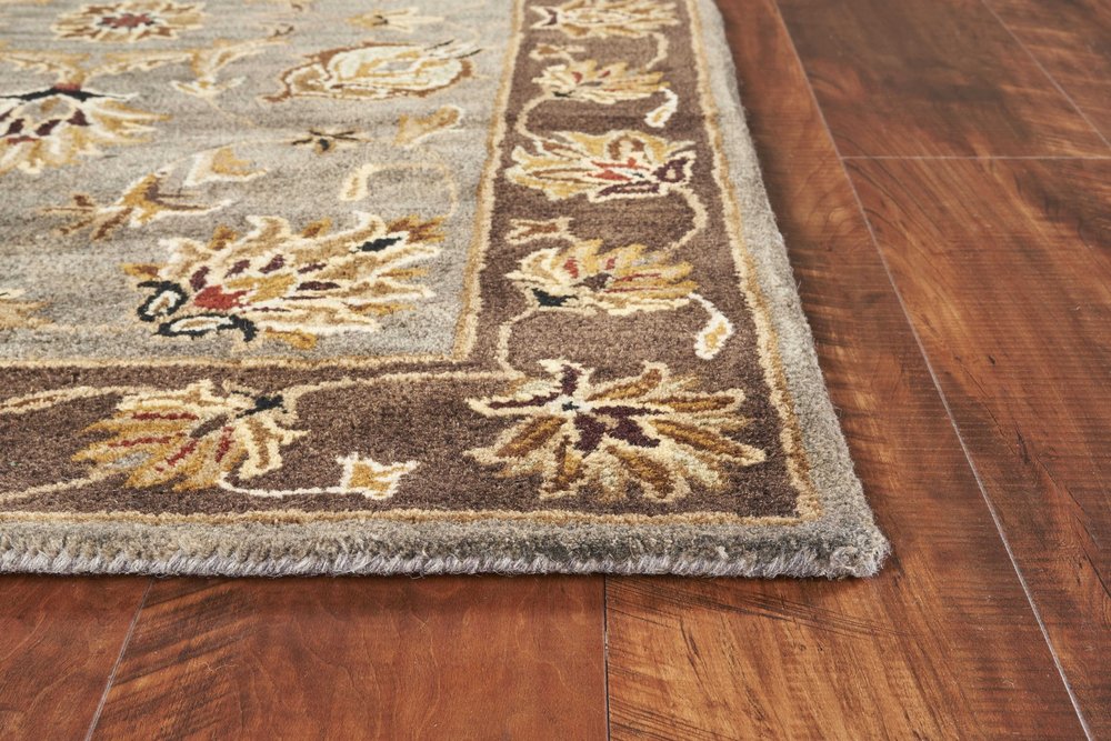 9' X 13' Gray Brown And Ivory New Zealand Lambs Wool Floral Medallion Hand Tufted Area Rug