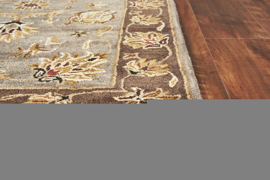 8' X 11' Gray Brown And Ivory New Zealand Lambs Wool Floral Medallion Hand Tufted Area Rug