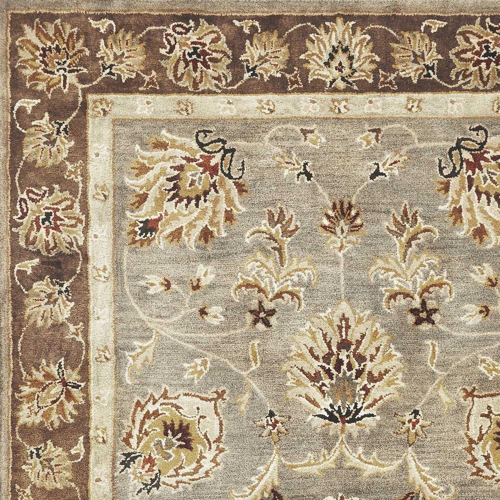 9' X 13' Gray Brown And Ivory New Zealand Lambs Wool Floral Medallion Hand Tufted Area Rug