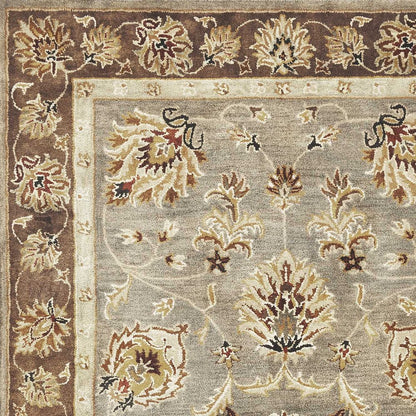 9' X 13' Gray Brown And Ivory New Zealand Lambs Wool Floral Medallion Hand Tufted Area Rug