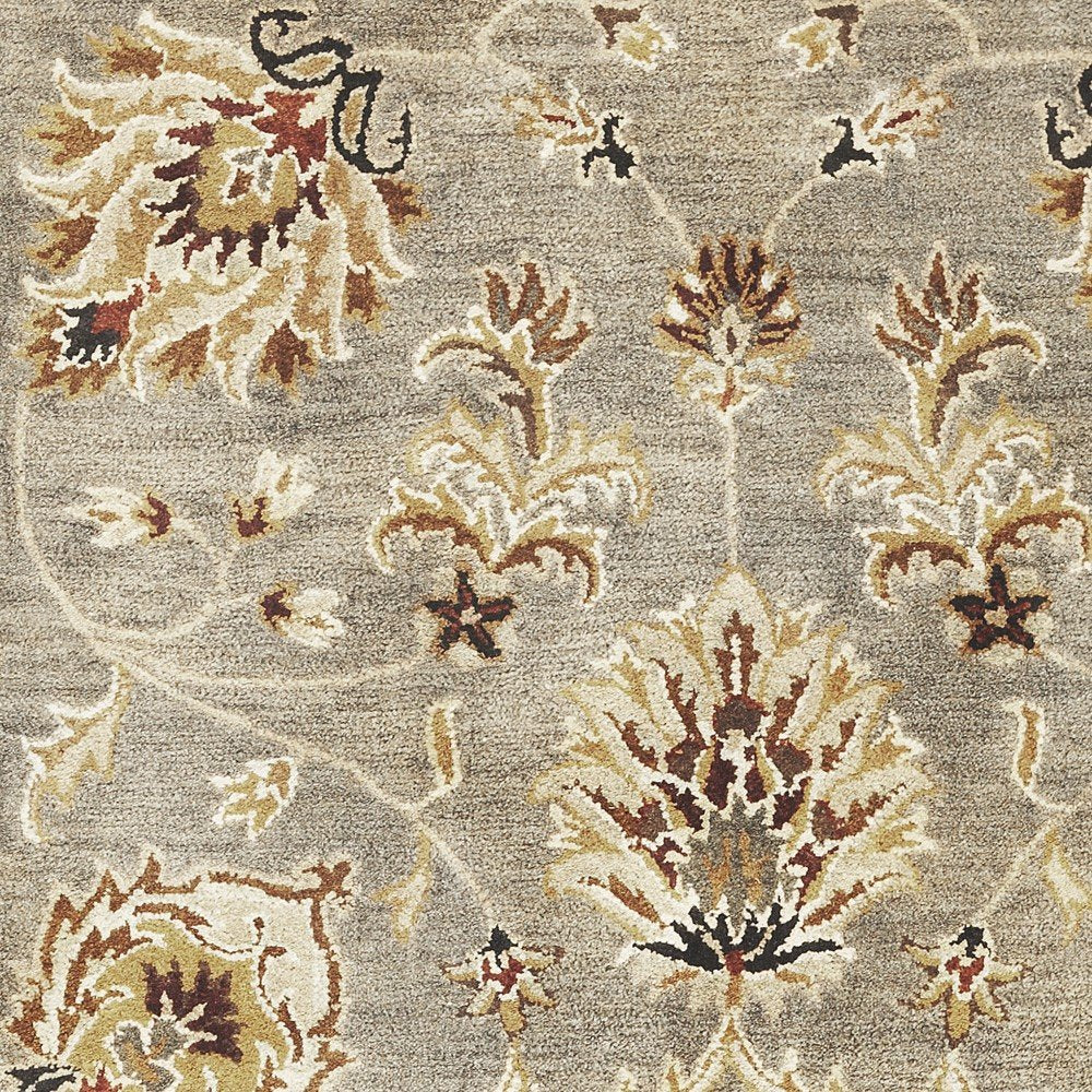 9' X 13' Gray Brown And Ivory New Zealand Lambs Wool Floral Medallion Hand Tufted Area Rug