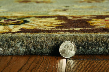 9' X 13' Gray Brown And Ivory New Zealand Lambs Wool Floral Medallion Hand Tufted Area Rug