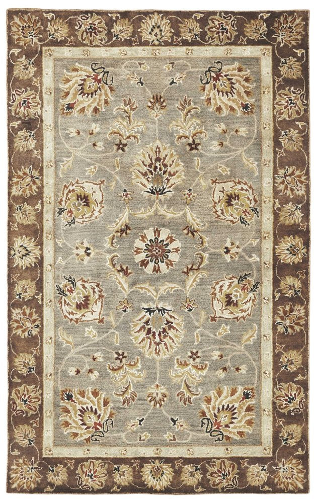 9' X 13' Gray Brown And Ivory New Zealand Lambs Wool Floral Medallion Hand Tufted Area Rug