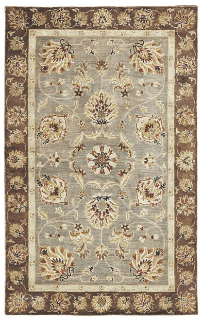 9' X 13' Gray Brown And Ivory New Zealand Lambs Wool Floral Medallion Hand Tufted Area Rug
