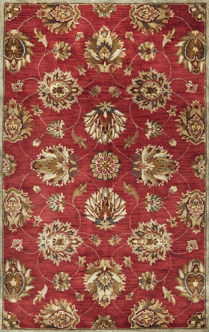 5' X 8' Sienna Gold And Green New Zealand Lambs Wool Floral Vines Hand Tufted Area Rug