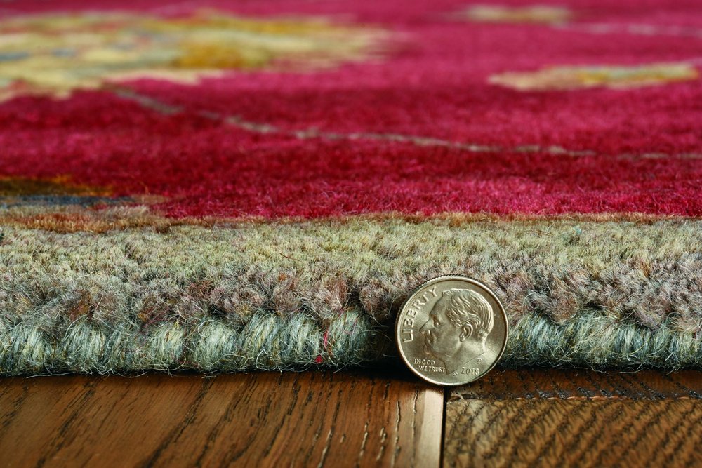 9' X 13' Red Ivory And Brown Wool Floral Hand Tufted Area Rug