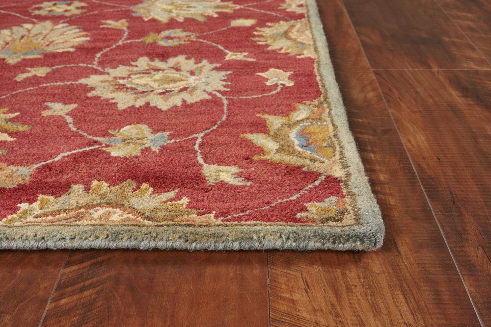 5' X 8' Sienna Gold And Green New Zealand Lambs Wool Floral Vines Hand Tufted Area Rug