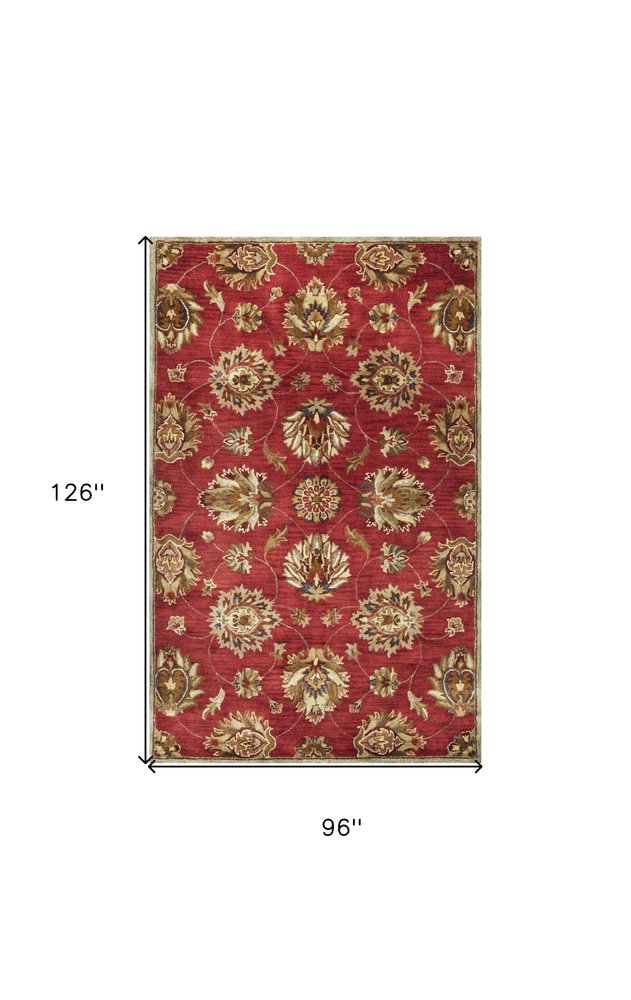 8' X 10' Red Ivory And Brown Wool Floral Hand Tufted Area Rug