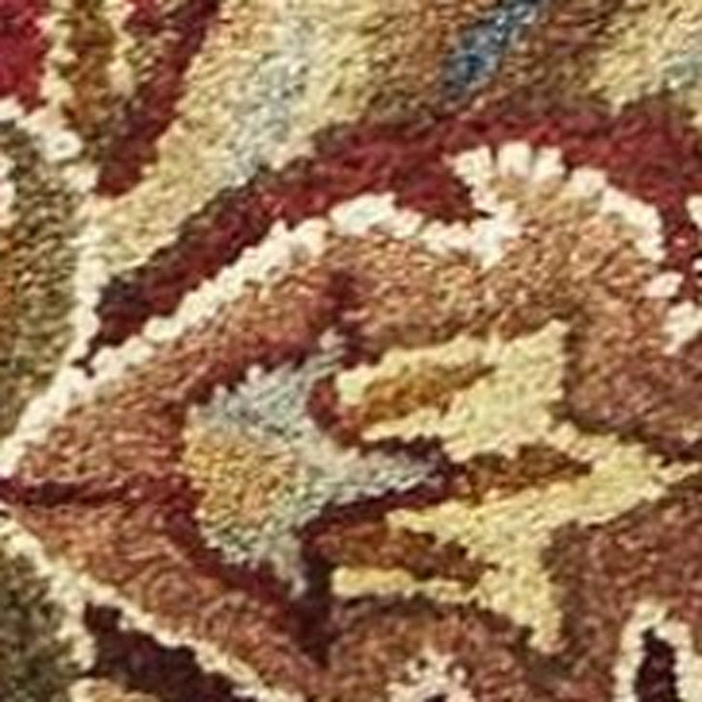 9' X 13' Red Ivory And Brown Wool Floral Hand Tufted Area Rug