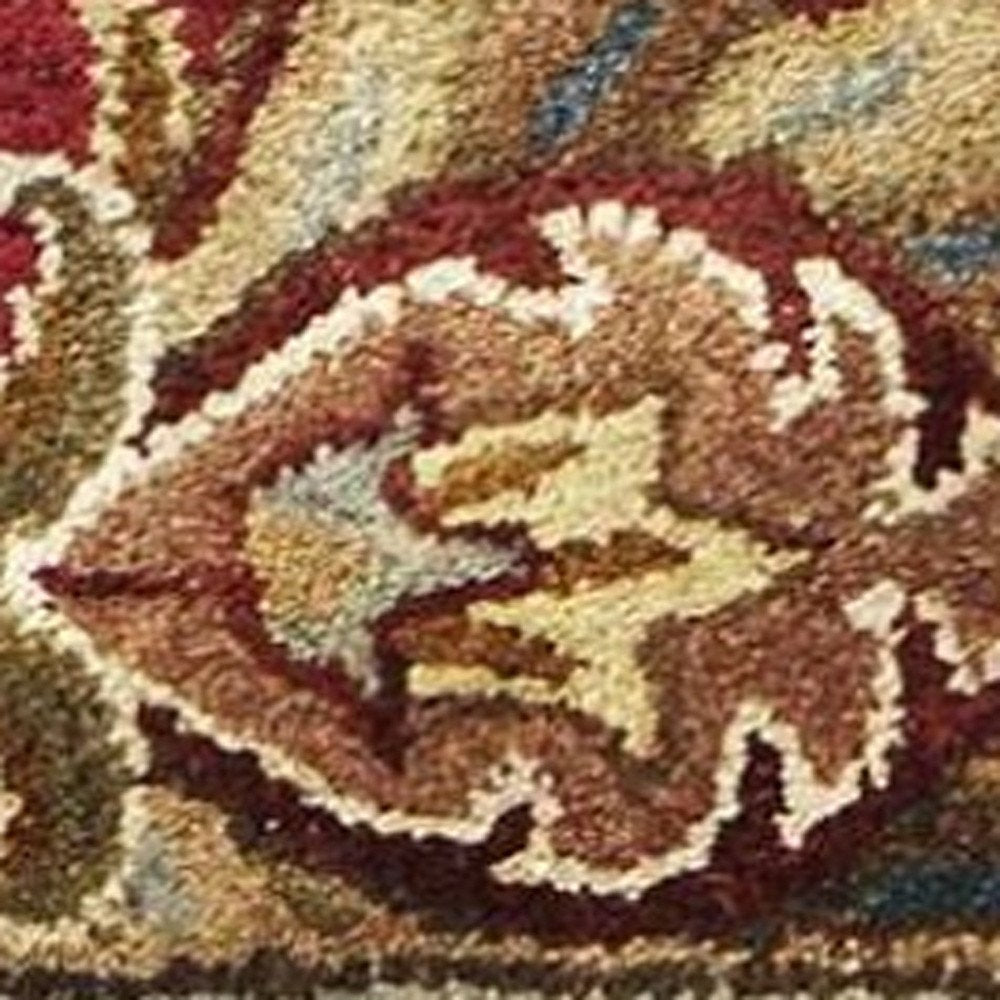 9' X 13' Red Ivory And Brown Wool Floral Hand Tufted Area Rug