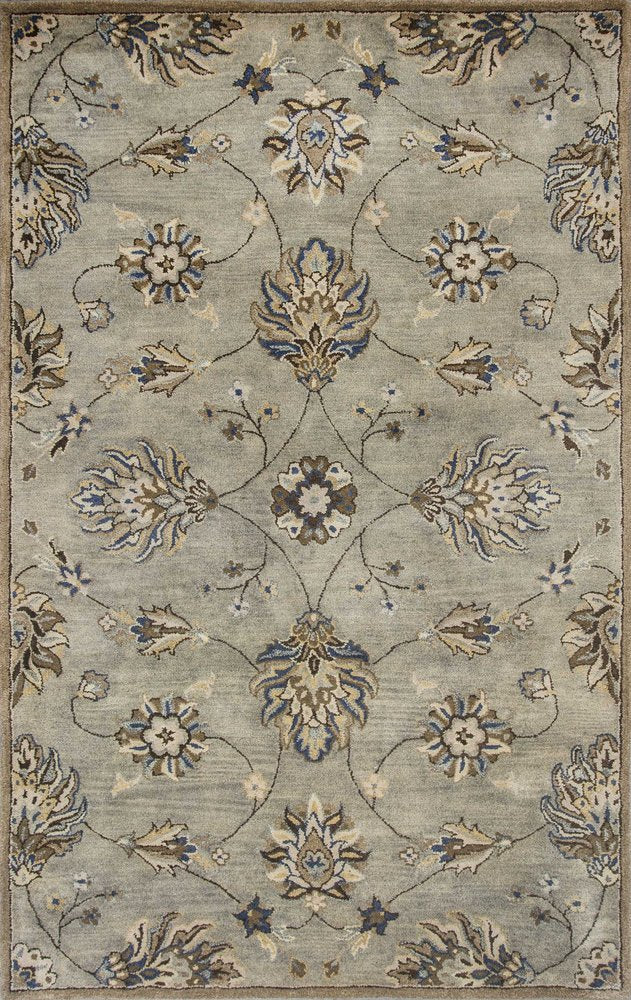 8' X 10' Gray Ivory And Brown Wool Floral Hand Tufted Area Rug
