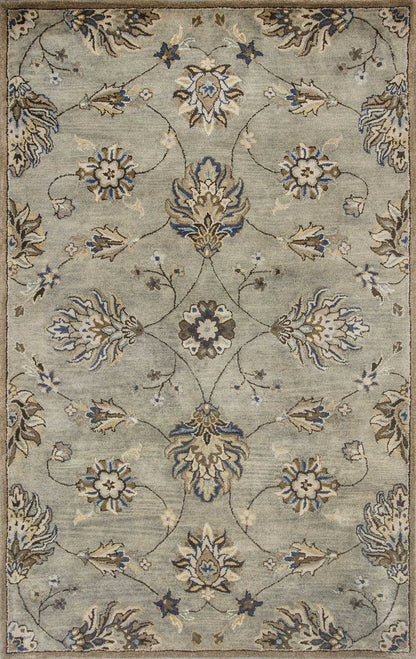 8' X 10' Gray Ivory And Brown Wool Floral Hand Tufted Area Rug