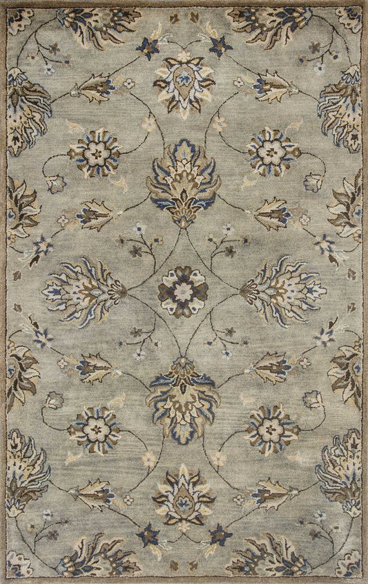 8' X 10' Gray Ivory And Brown Wool Floral Hand Tufted Area Rug