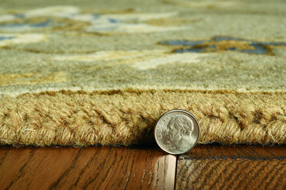 7' Gray Ivory And Brown New Zealand Lambs Wool Floral Hand Tufted Runner Rug