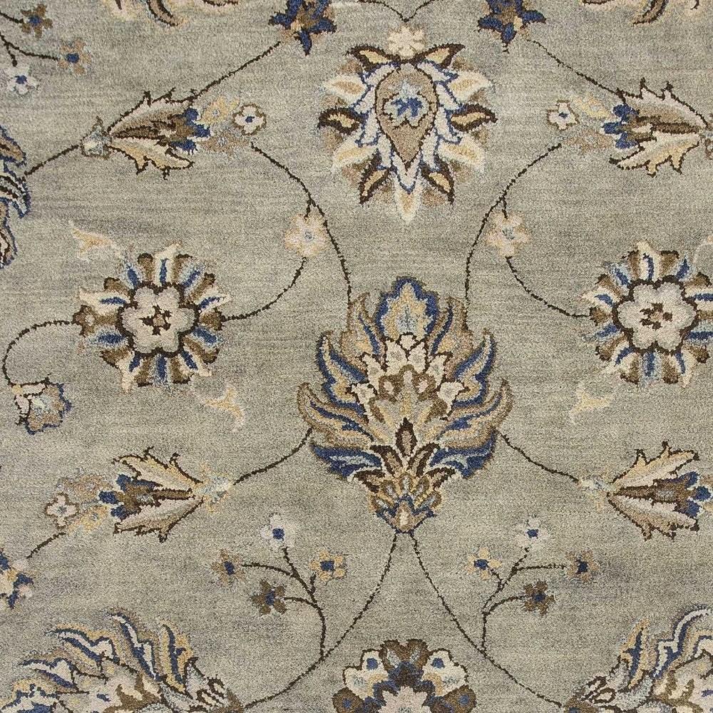8' X 10' Gray Ivory And Brown Wool Floral Hand Tufted Area Rug