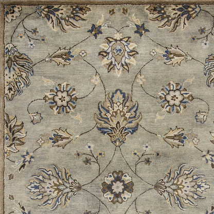 8' X 10' Gray Ivory And Brown Wool Floral Hand Tufted Area Rug