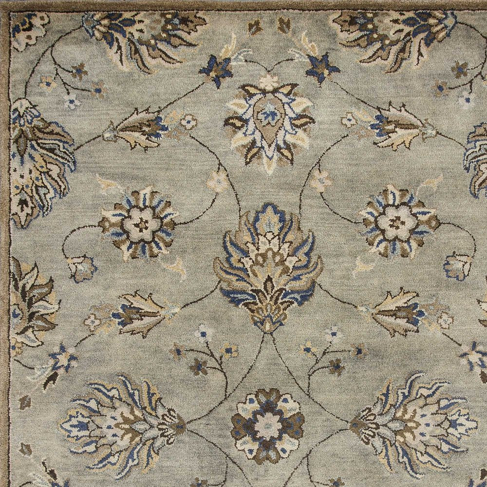 5' X 8' Gray Ivory And Brown Wool Floral Hand Tufted Area Rug