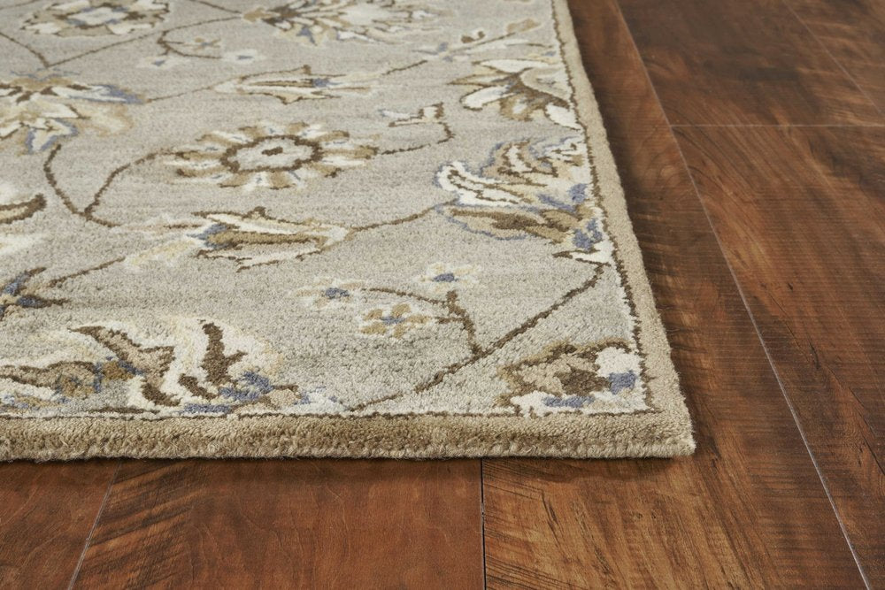 8' X 10' Gray Ivory And Brown Wool Floral Hand Tufted Area Rug