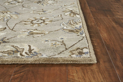 8' X 10' Gray Ivory And Brown Wool Floral Hand Tufted Area Rug