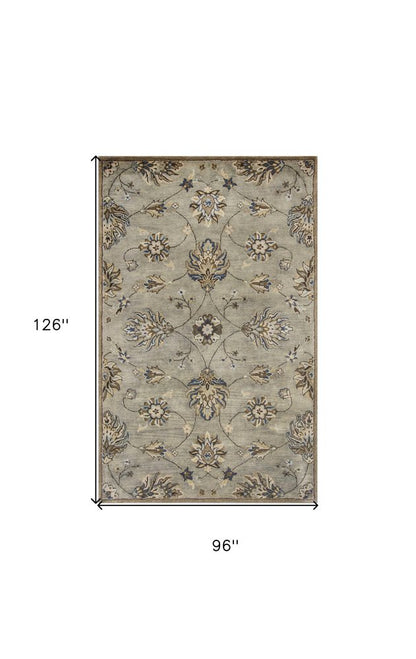 8' X 10' Gray Ivory And Brown Wool Floral Hand Tufted Area Rug