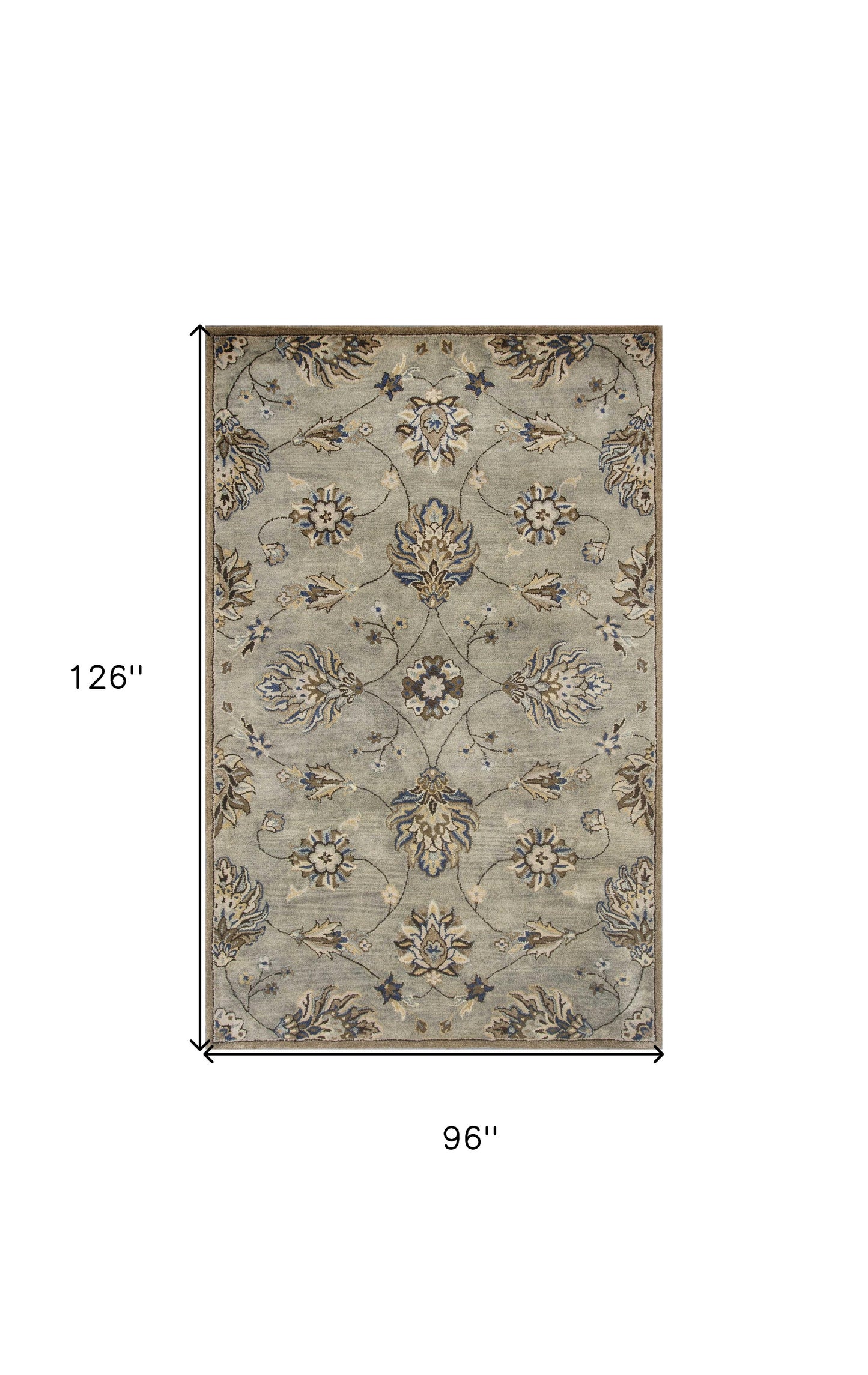 7' Gray Ivory And Brown New Zealand Lambs Wool Floral Hand Tufted Runner Rug
