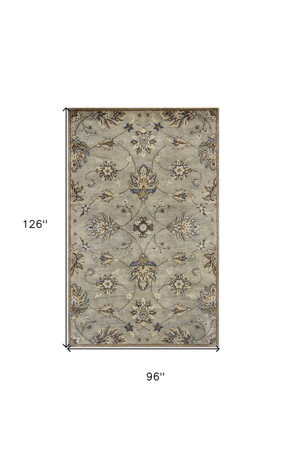 7' Gray Ivory And Brown New Zealand Lambs Wool Floral Hand Tufted Runner Rug