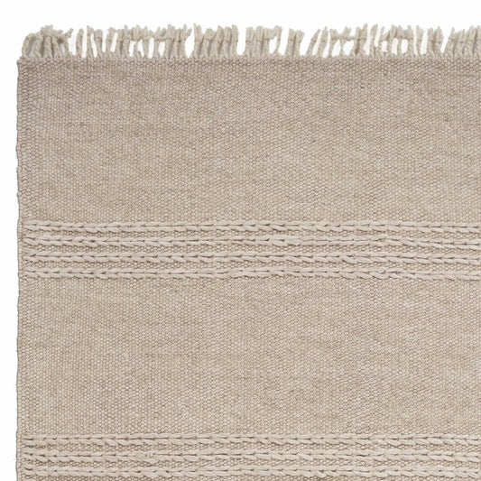 7' X 9' Beige Wool Hand Woven Area Rug