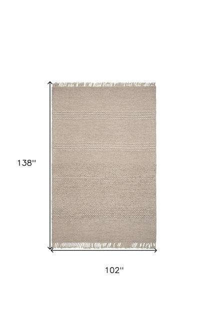 5' X 8' Natural Plain Wool Indoor Area Rug With Fringe