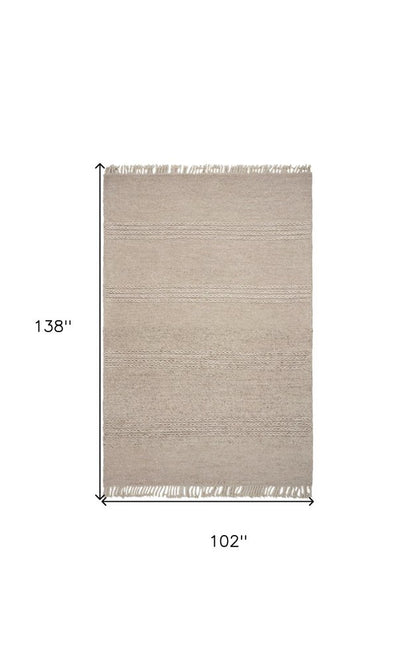 8' X 11' Beige Wool Hand Woven Area Rug