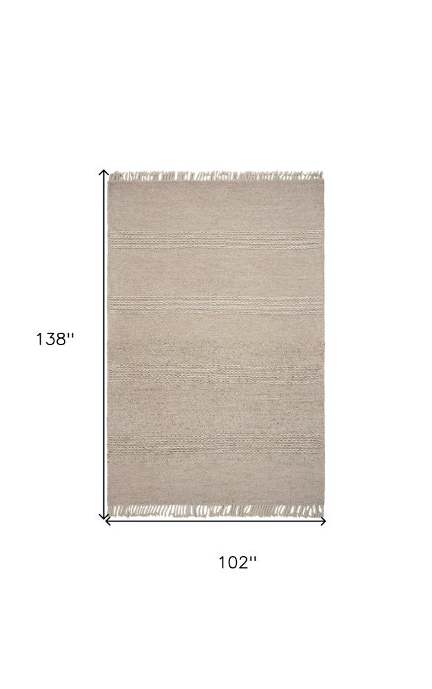 8' X 11' Beige Wool Hand Woven Area Rug
