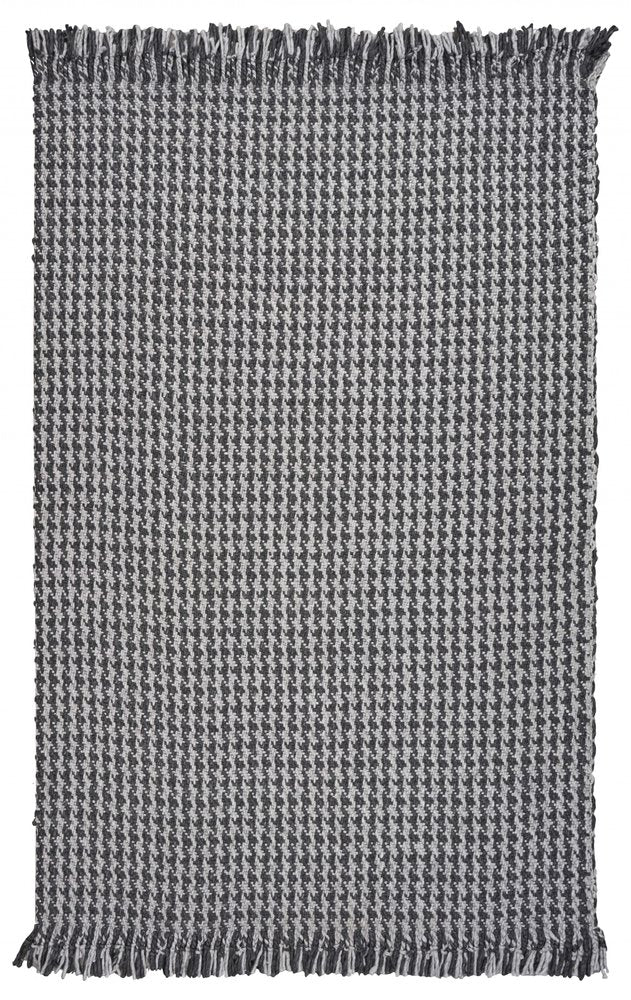 9' X 12' Gray And Light Gray Wool Houndstooth Hand Woven Area Rug With Fringe