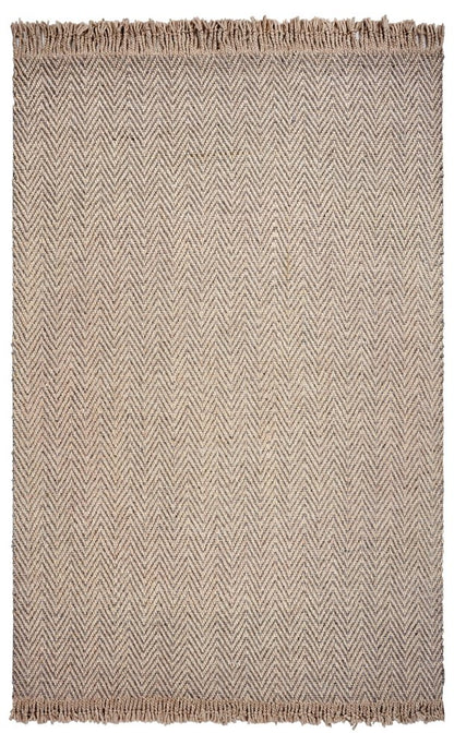 5' X 8' Beige And Gray Wool Chevron Hand Woven Area Rug