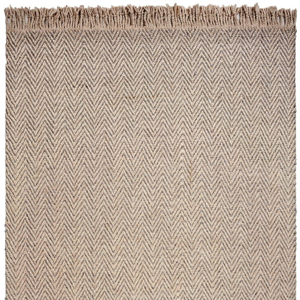 5' X 8' Beige And Gray Wool Chevron Hand Woven Area Rug