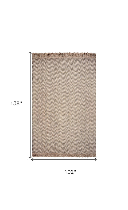 5' X 8' Oatmeal Beige Hand Woven Houndstooth Indoor Area Rug