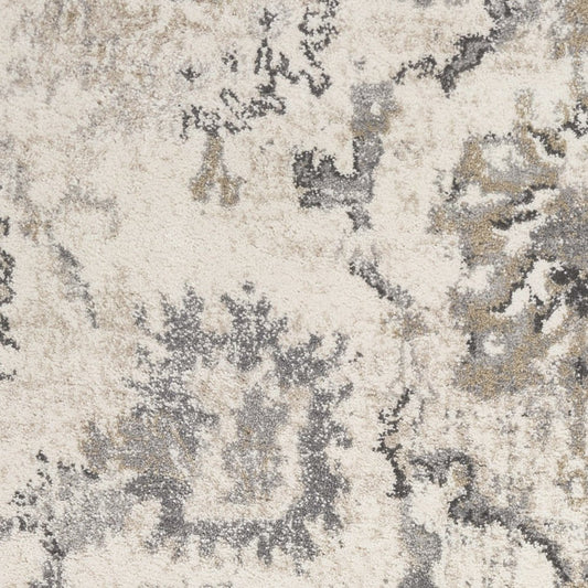 9' X 13' Ivory And Gray Floral Medallion Distressed Area Rug