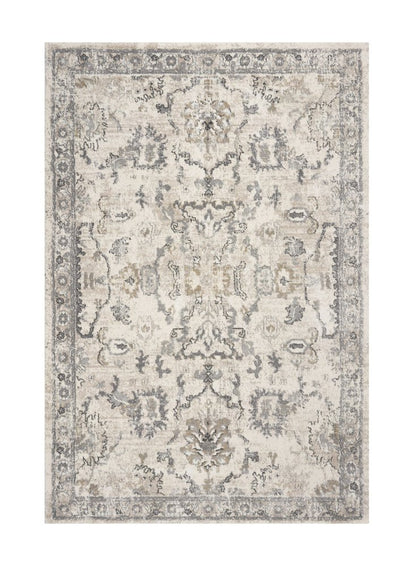 9' X 13' Ivory And Gray Floral Medallion Distressed Area Rug