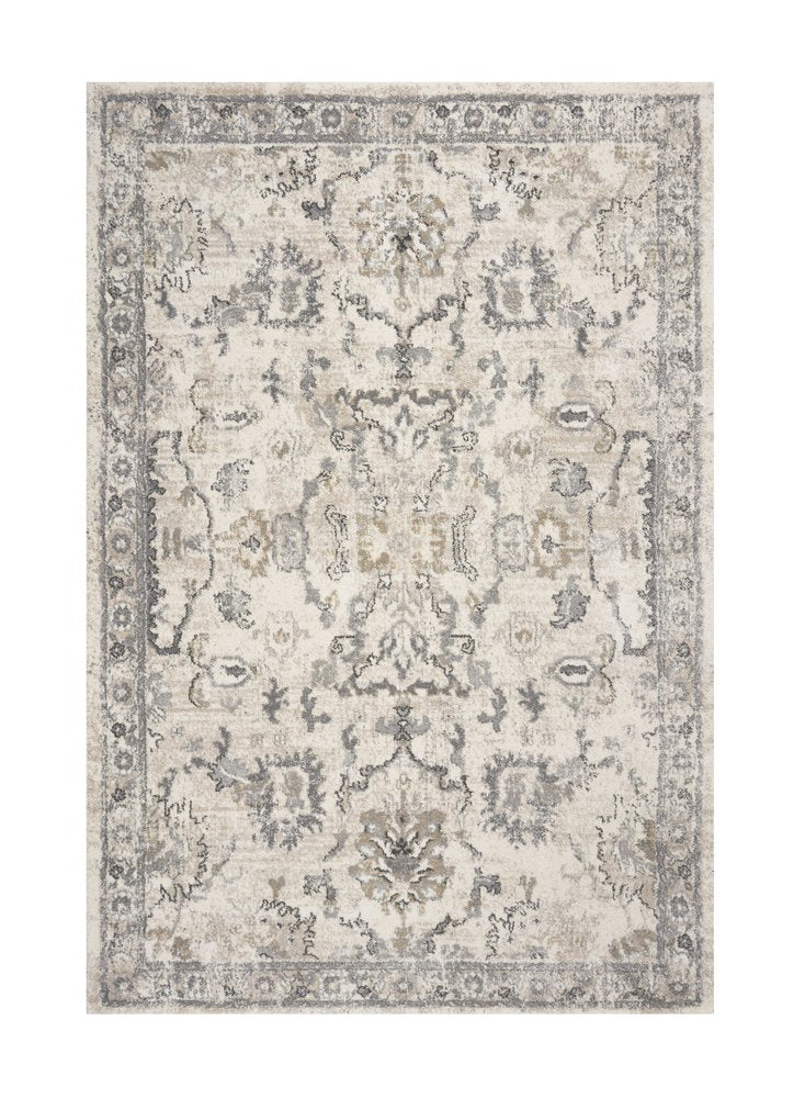 9' X 13' Ivory And Gray Floral Medallion Distressed Area Rug