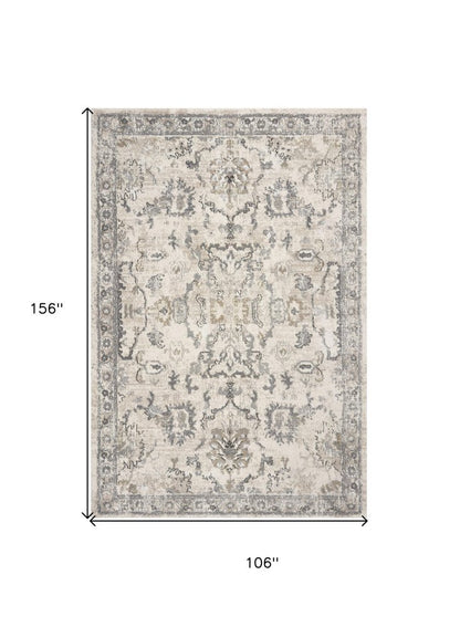 9' X 13' Ivory And Gray Floral Medallion Distressed Area Rug