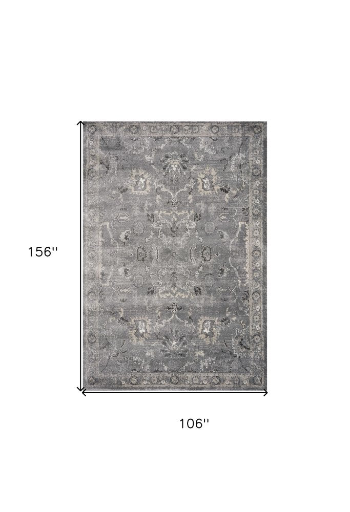 5' X 8' Gray And Light Gray Floral Medallion Area Rug