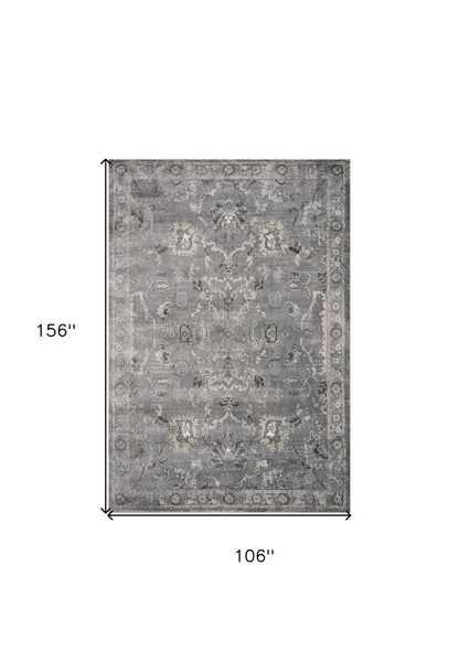 5' X 8' Gray And Light Gray Floral Medallion Area Rug