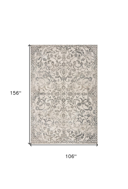 5' X 8' Ivory Machine Woven Distressed Traditional Floral Vines Indoor Area Rugg