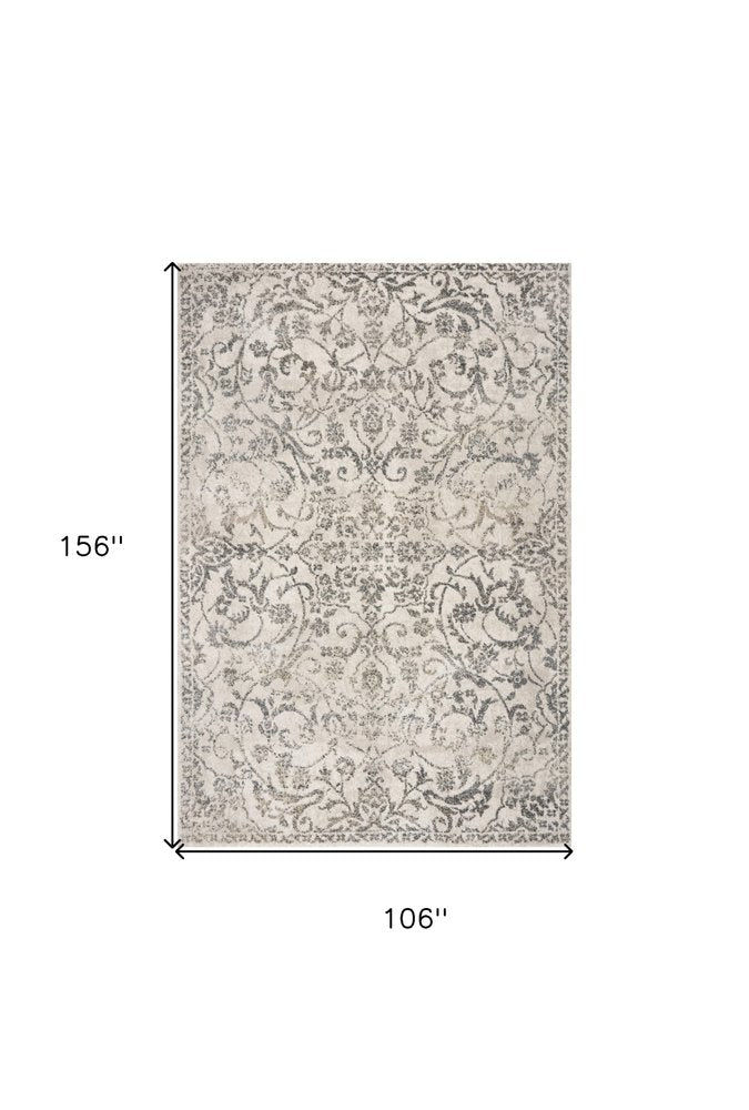 8' X 10' Ivory And Brown Floral Medallion Distressed Area Rug