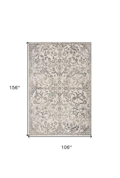 8' X 10' Ivory And Brown Floral Medallion Distressed Area Rug