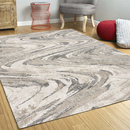 9' X 13' Gray And Tan Abstract Area Rug