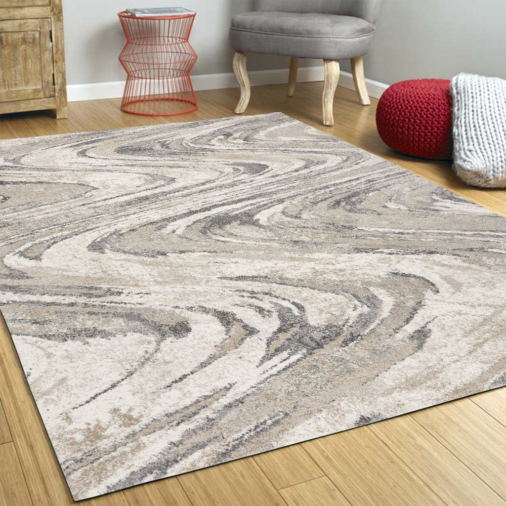 7' X 9' Gray And Tan Abstract Area Rug