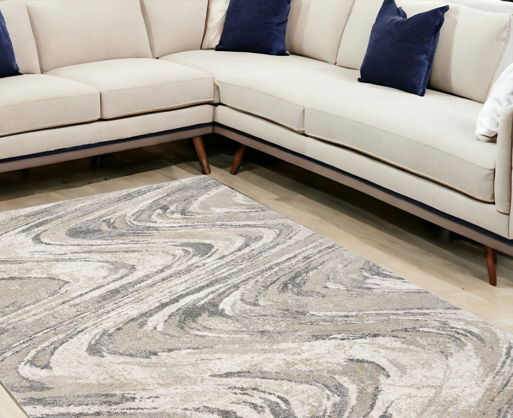 9' X 13' Gray And Tan Abstract Area Rug