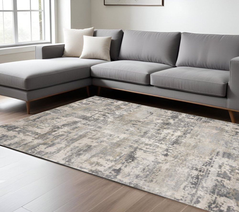 9' X 13' Gray And Tan Abstract Area Rug