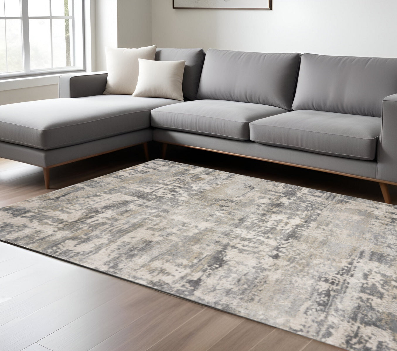 9' X 13' Gray And Tan Abstract Area Rug